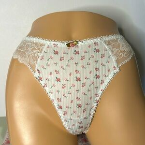 All Over Satin Rosebuds Floral Print Stretch Silky Smooth High Waist Thong Panty